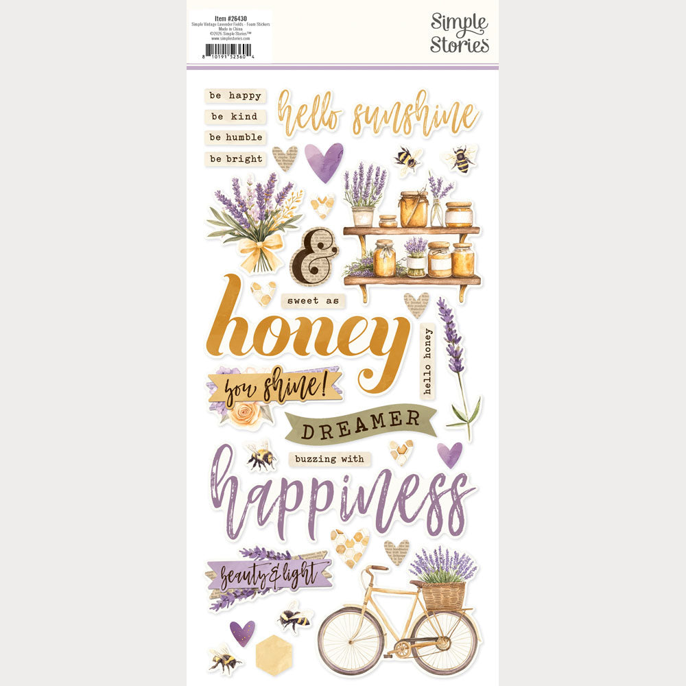 Simple Stories SIMPLE VINTAGE LAVENDER FIELDS Foam Stickers 66pc