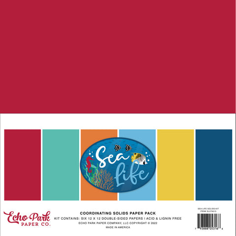 Echo Park SEA LIFE COORDINATING SOLIDS Paper Pack 6 Sheets