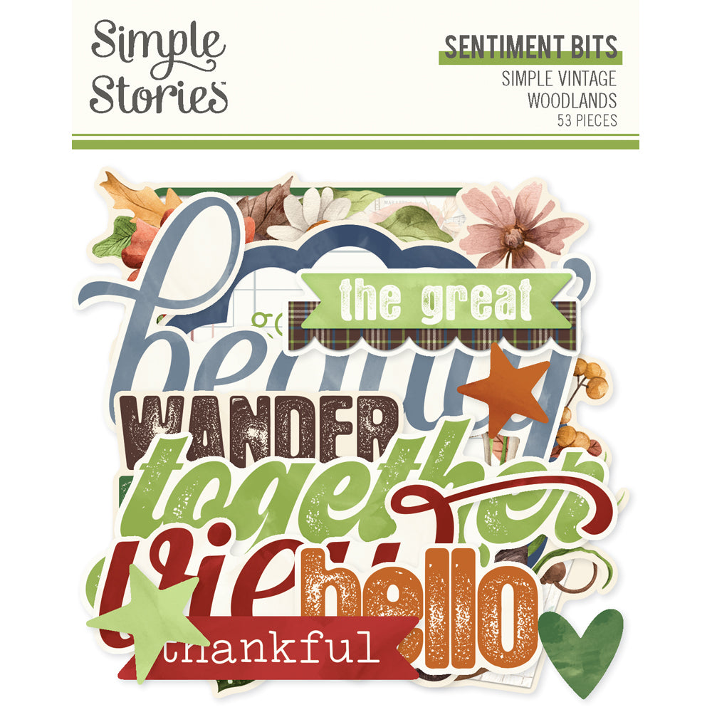 Simple Stories Simple Vintage WOODLANDS Sentiment Bits 53pc