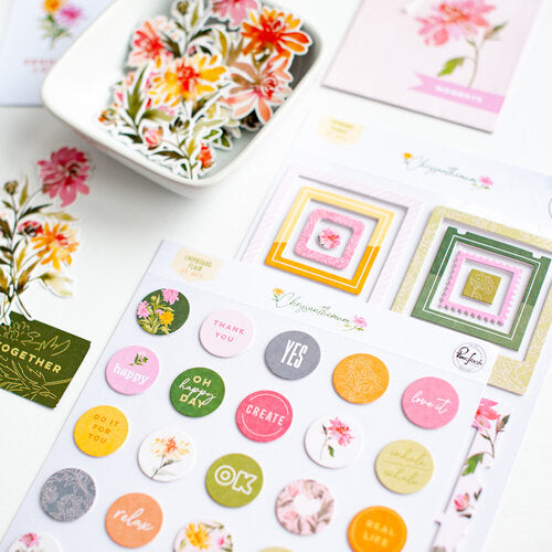 Pinkfresh Studio CHRYSANTHEMIUM Chipboard Flair 25pc