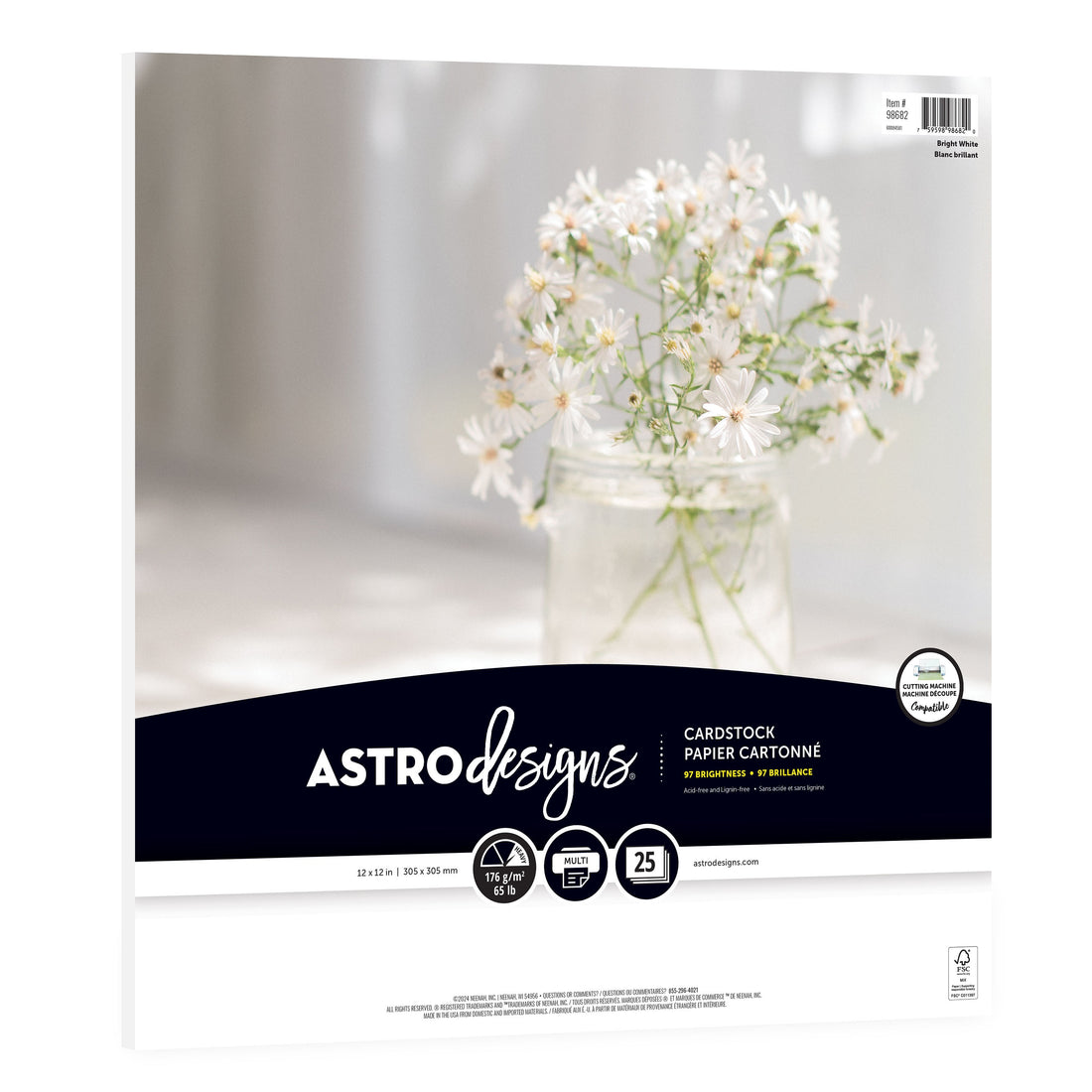 Astro Designs BRIGHT WHITE 12”X12” Cardstock 25 Sheets