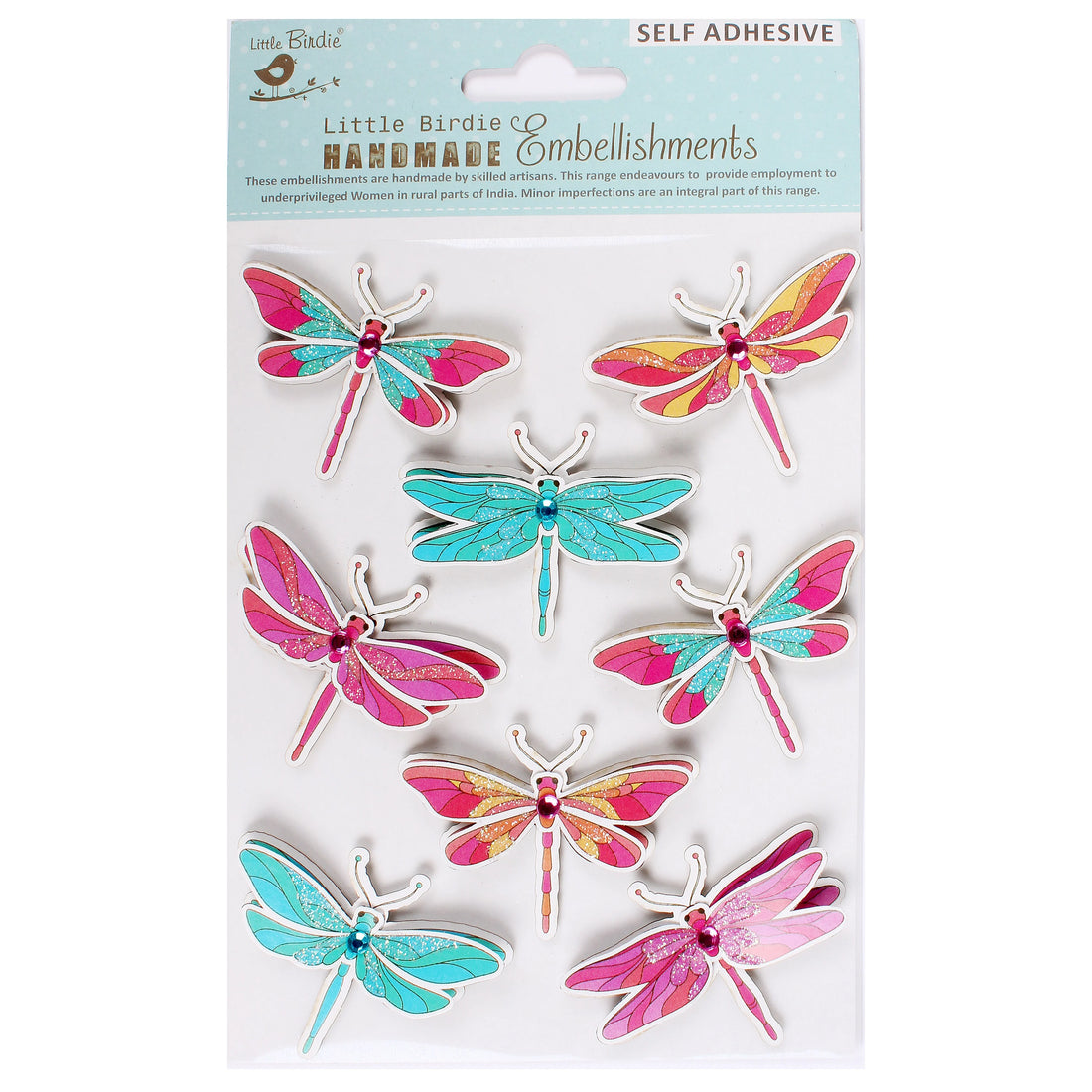 Little Birdie DREAMY DRAGONFLY GLITTER Stickers Handmade Embellishments 8pc