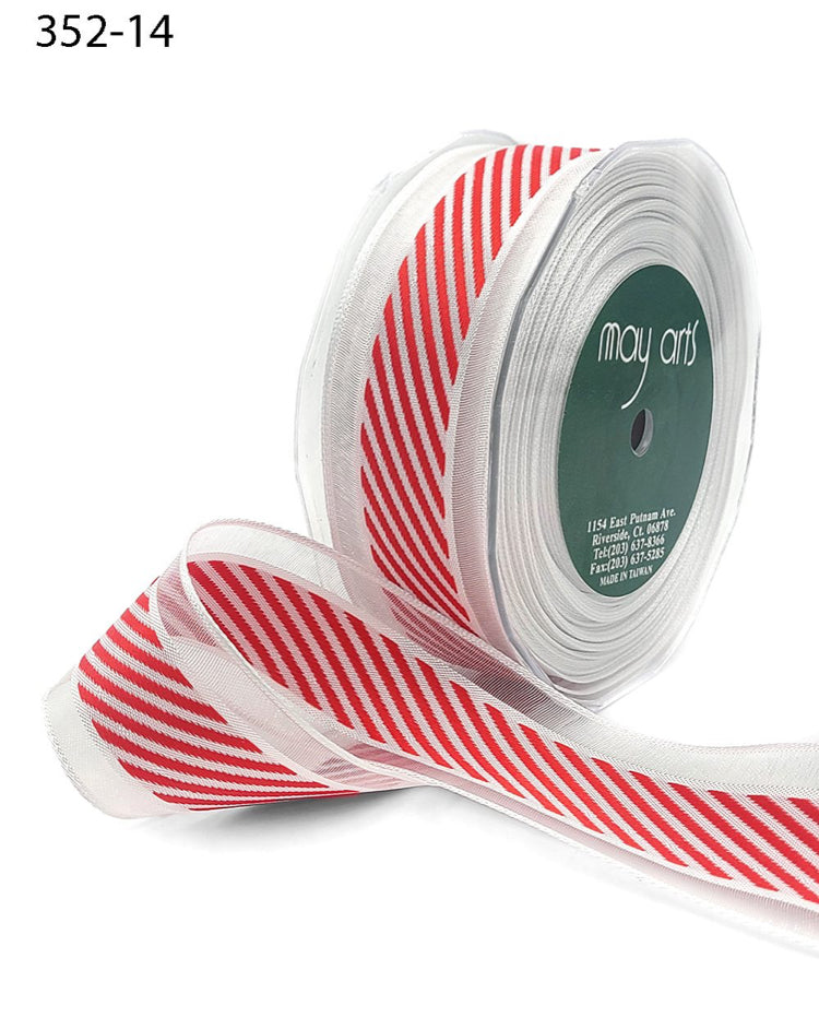 May Arts DIAGONAL STRIPE WHITE SHEER Ribbon 1 Yard