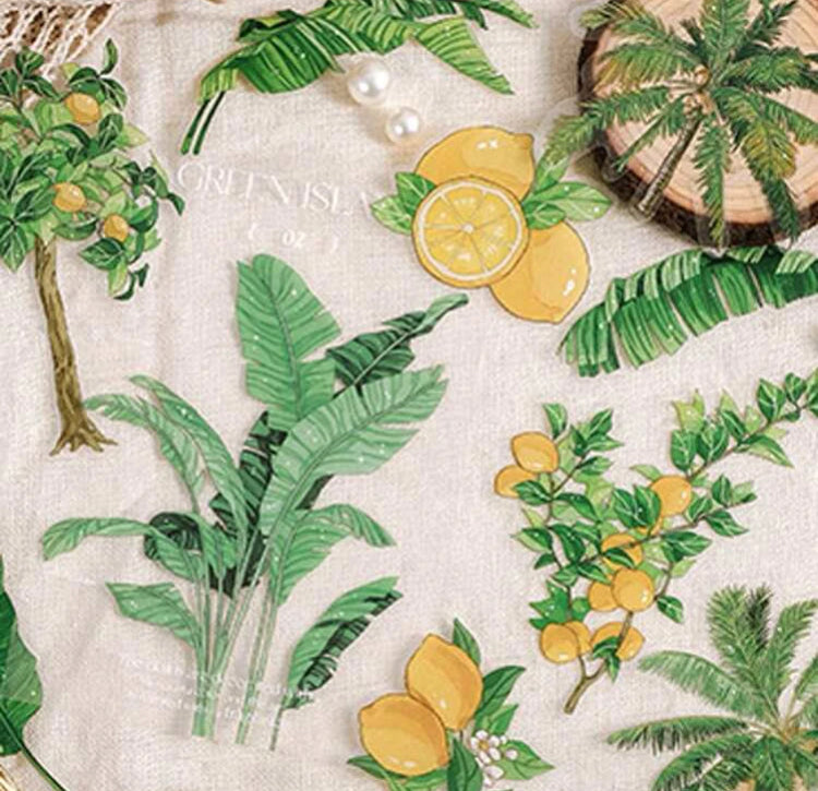 Tropical Palm Trees and Lemons Clear Diecuts Junk Journal Pack 15pc