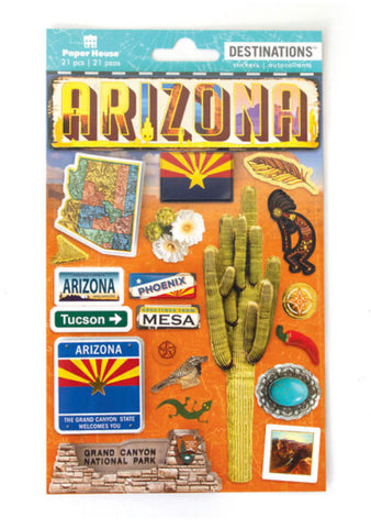 Paper House Travel ARIZONA 3D Dimensional Stickers 21pc