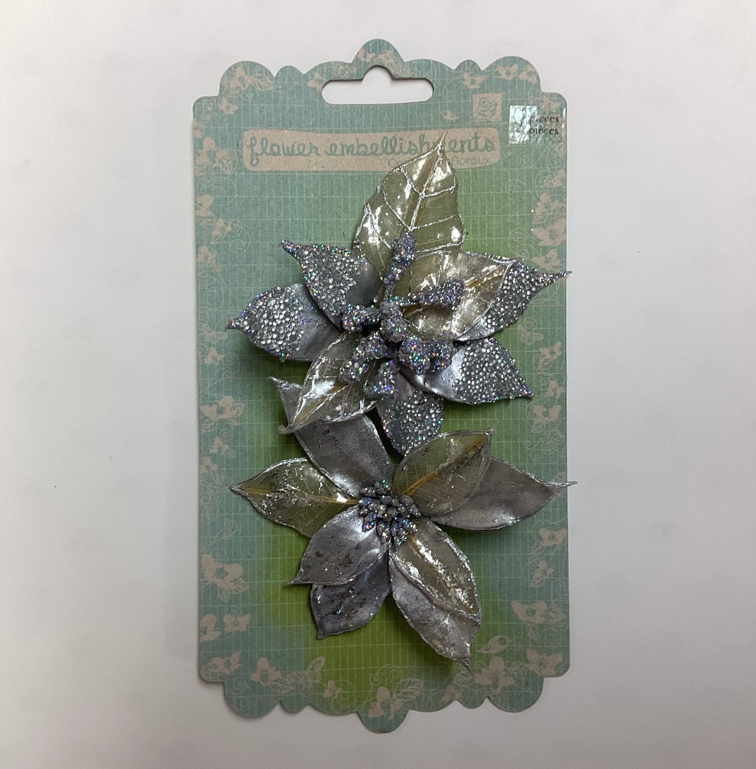 Prima POINSETTIAS SILVER PEARL Flowers 2pc