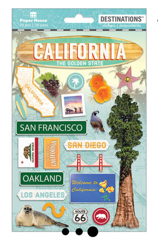 Paper House Travel CALIFORNIA 3D Dimensional Stickers 22pc