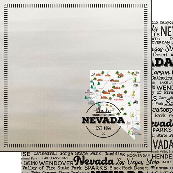 NEVADA POSTAGE MAP Double Sided 12"X12" Scrapbook Travel Paper