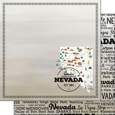 NEVADA POSTAGE MAP Double Sided 12"X12" Scrapbook Travel Paper