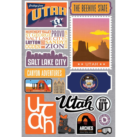 Reminisce Jet Setters UTAH DieCut Stickers 16pc