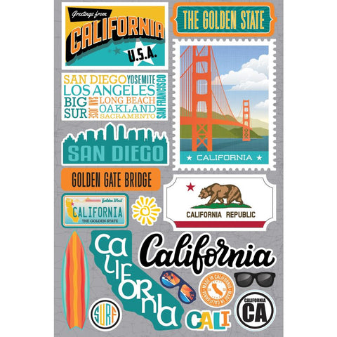 Reminisce Jet Setters CALIFORNIA DieCut Stickers 25 pc