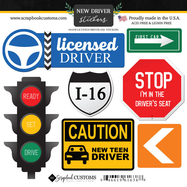 Scrapbook Customs NEW DRIVER 6X6 Stickers 7pc