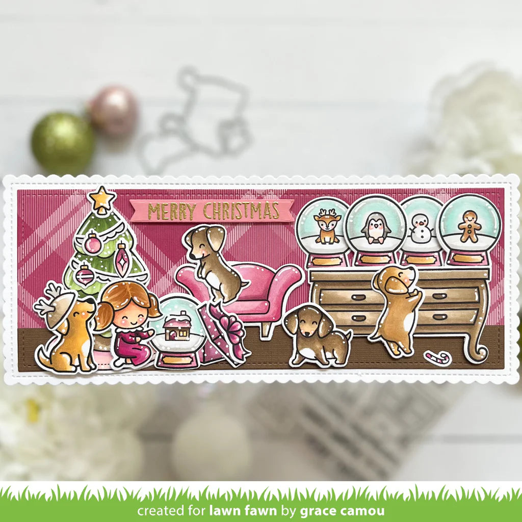 Lawn Fawn LITTLE SNOW GLOBE DOG Stamps &amp; Die SET