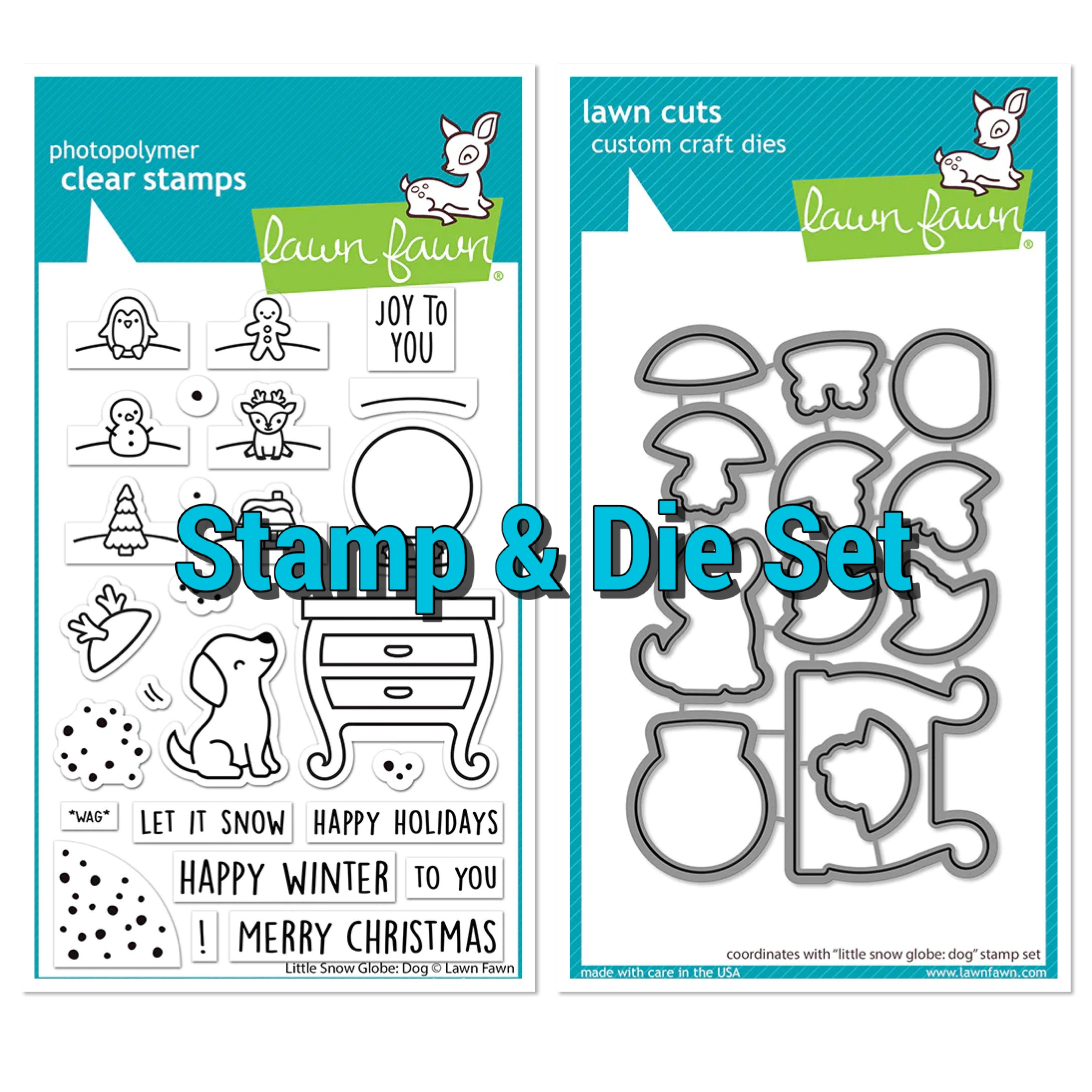 Lawn Fawn LITTLE SNOW GLOBE DOG Stamps &amp; Die SET