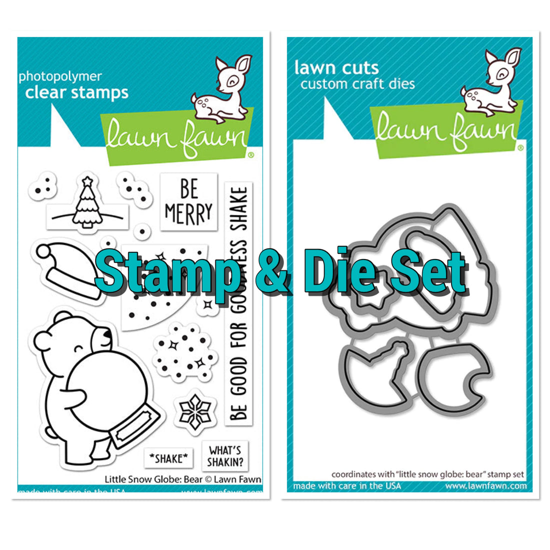 Lawn Fawn LITTLE SNOW GLOBE BEAR Stamps &amp; Die SET