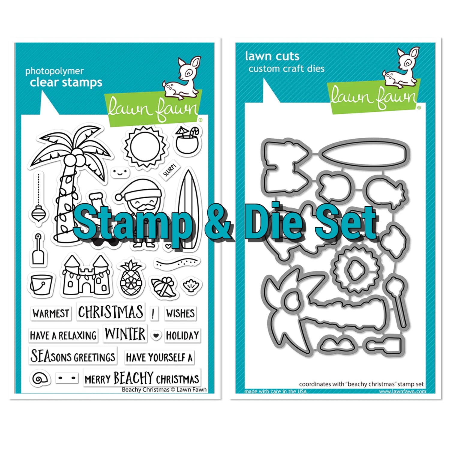 Lawn Fawn BEACHY CHRISTMAS Stamps &amp; Die SET