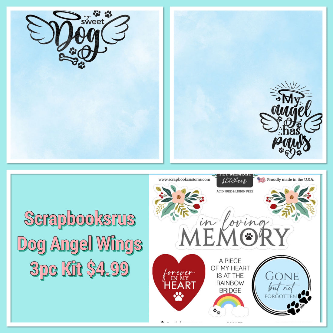 DOG ANGEL WINGS KIT 12X12 Scrapbook Paper Stickers 3pc