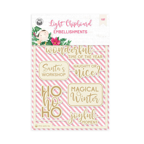 P13 SANTA’S WORKSHOP Light Chipboard Sentiments Christmas