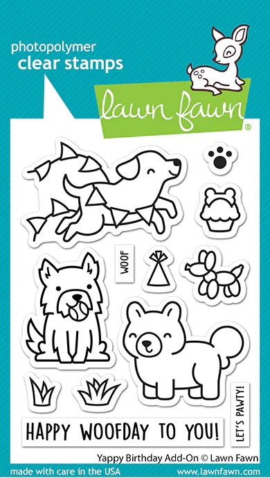 Lawn Fawn YAPPY BIRTHDAY ADD-ON Clear Stamps &amp; Dies Set 21pc