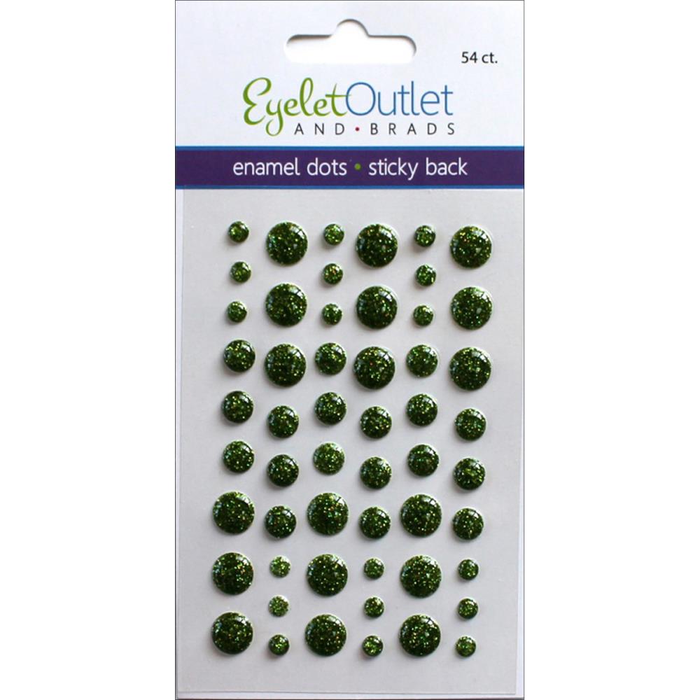 EyeLet Outlet ENAMEL DOTS GLITTER GREEN Sticky Back 54pc