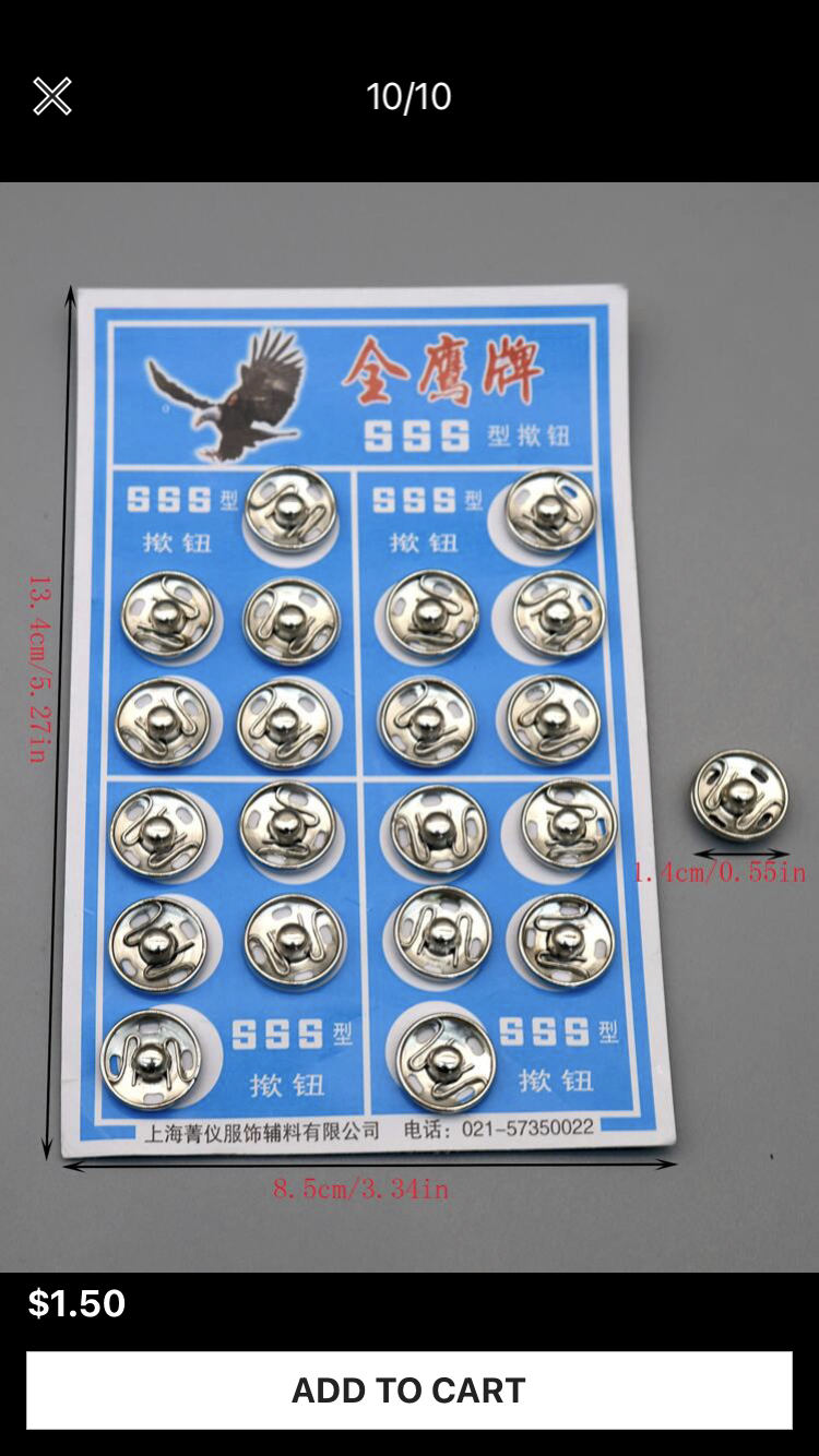 Metallic SNAP FASTENERS 20pc Hidden Button