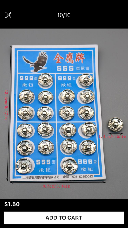 Metallic SNAP FASTENERS 20pc Hidden Button