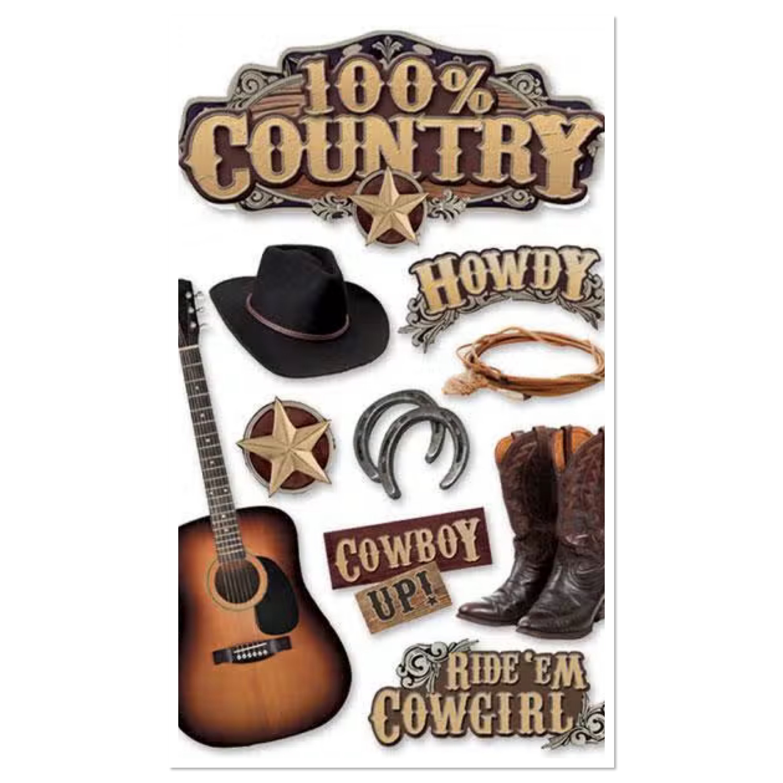 Paper House 100% COUNTRY 3D Stickers 10pc