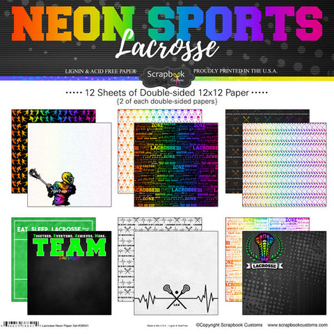 Neon Sports LACROSSE KIT 12"X12" Scrapbook Paper 12 Sheets
