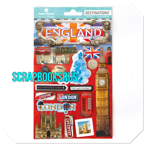 Paper House Travel ENGLAND 3D Dimensional Stickers 20pc