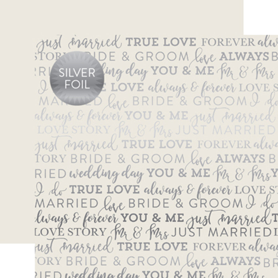Echo Park GREY TRUE LOVE FOIL 12&quot;X12&quot; Wedding Paper