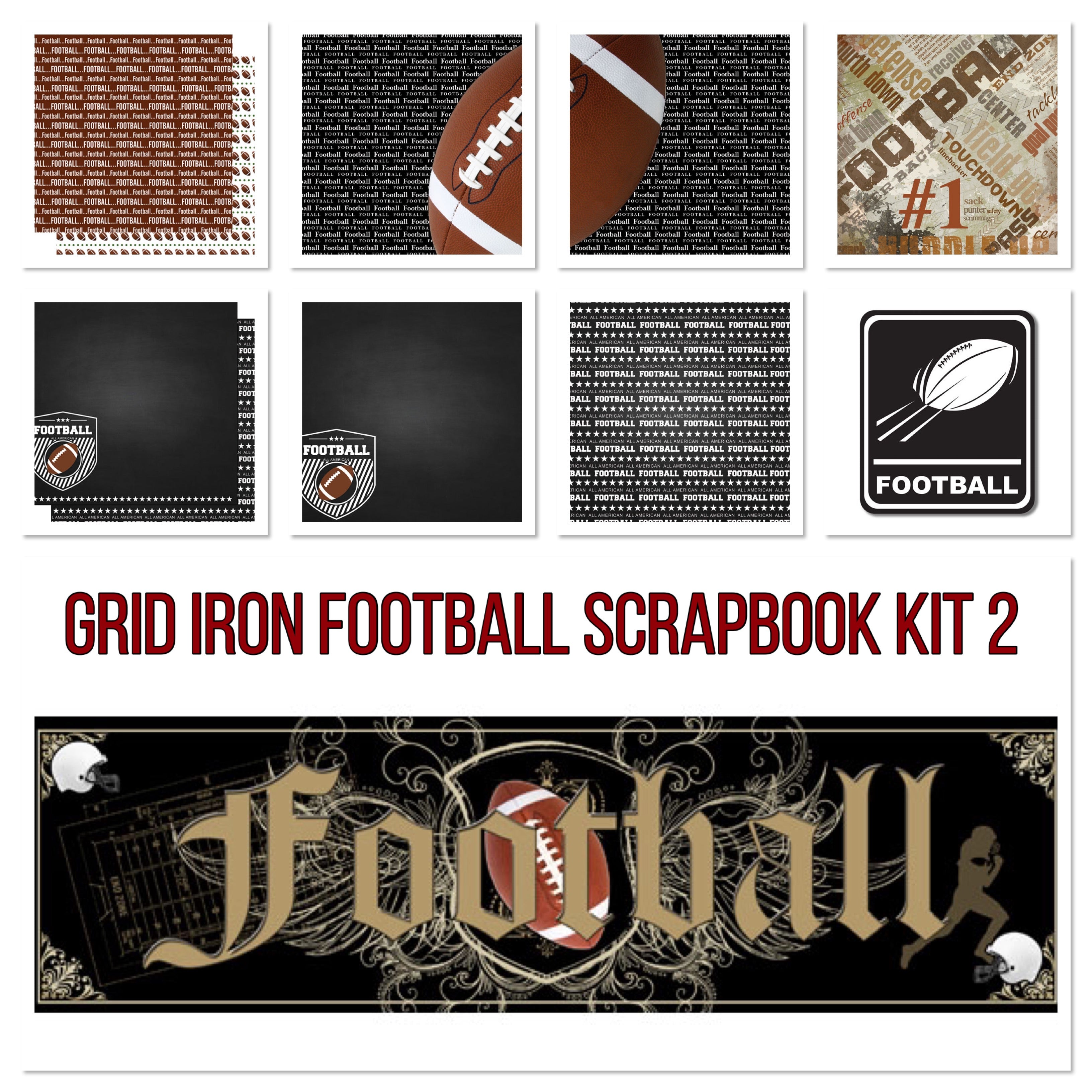 Scrapbook Customs GRID IRON FOOTBALL 2 12&quot;X12&quot; Scrapbook Kit