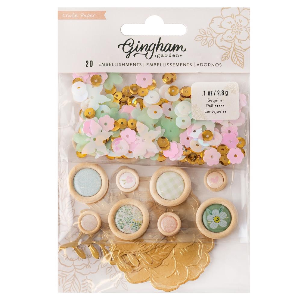 Crate Paper GINGHAM GARDEN Embellishments Sequins Buttons