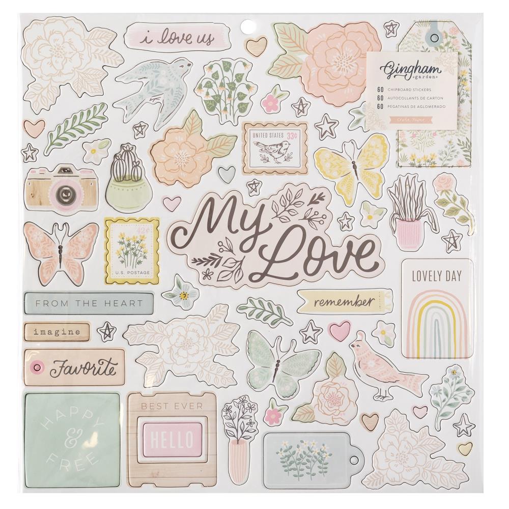 Crate Paper GINGHAM GARDEN CHIPBOARD 12”X12” Scrapbook Sticker