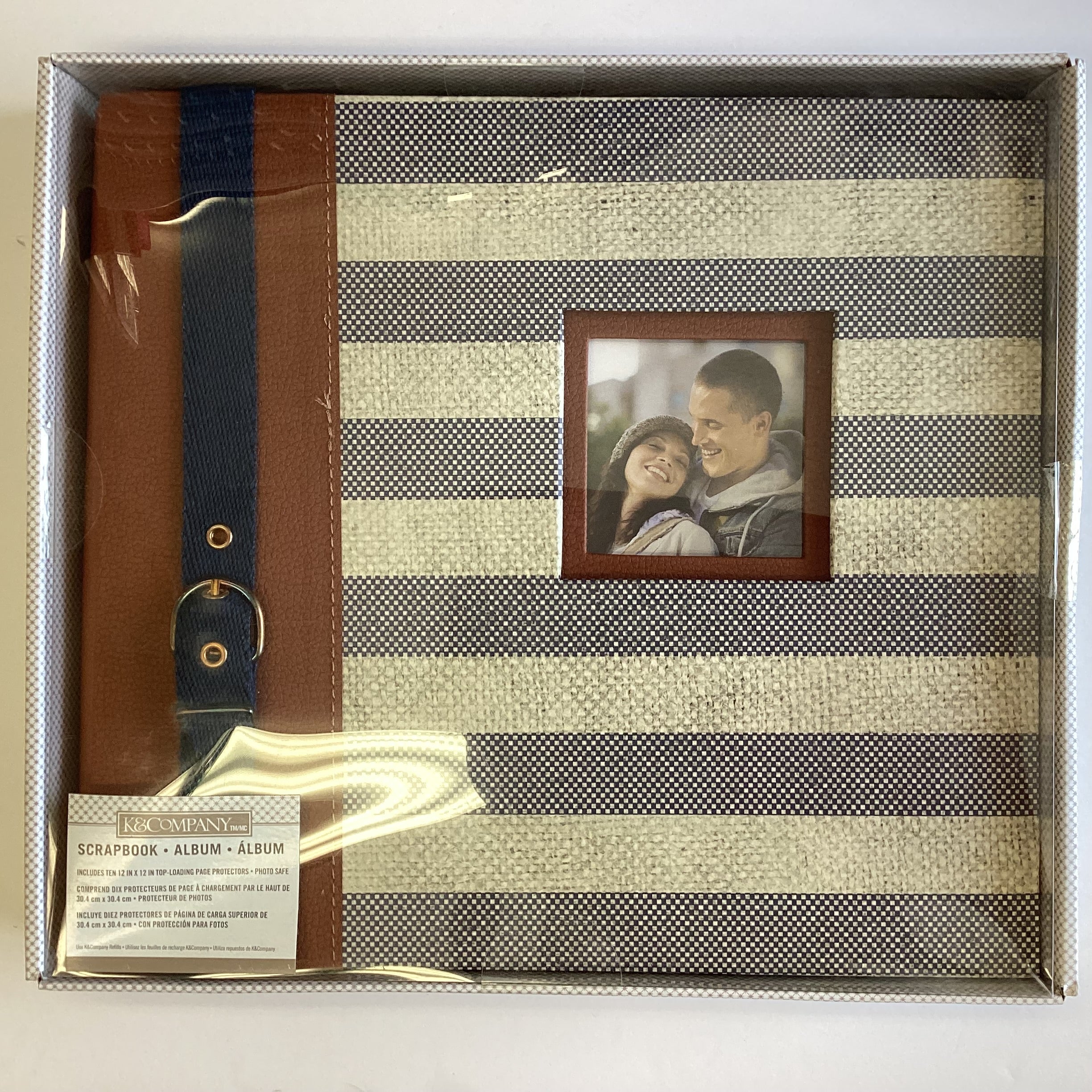 K&amp;Company NAUTICAL STRIPE BUCKLE BURLAP FABRIC 12"X12" Scrapbook Album