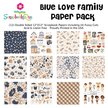 Scrapbooksrus BLUE LOVE FAMILY 12pc 12"X12" Scrapbook Paper Pack