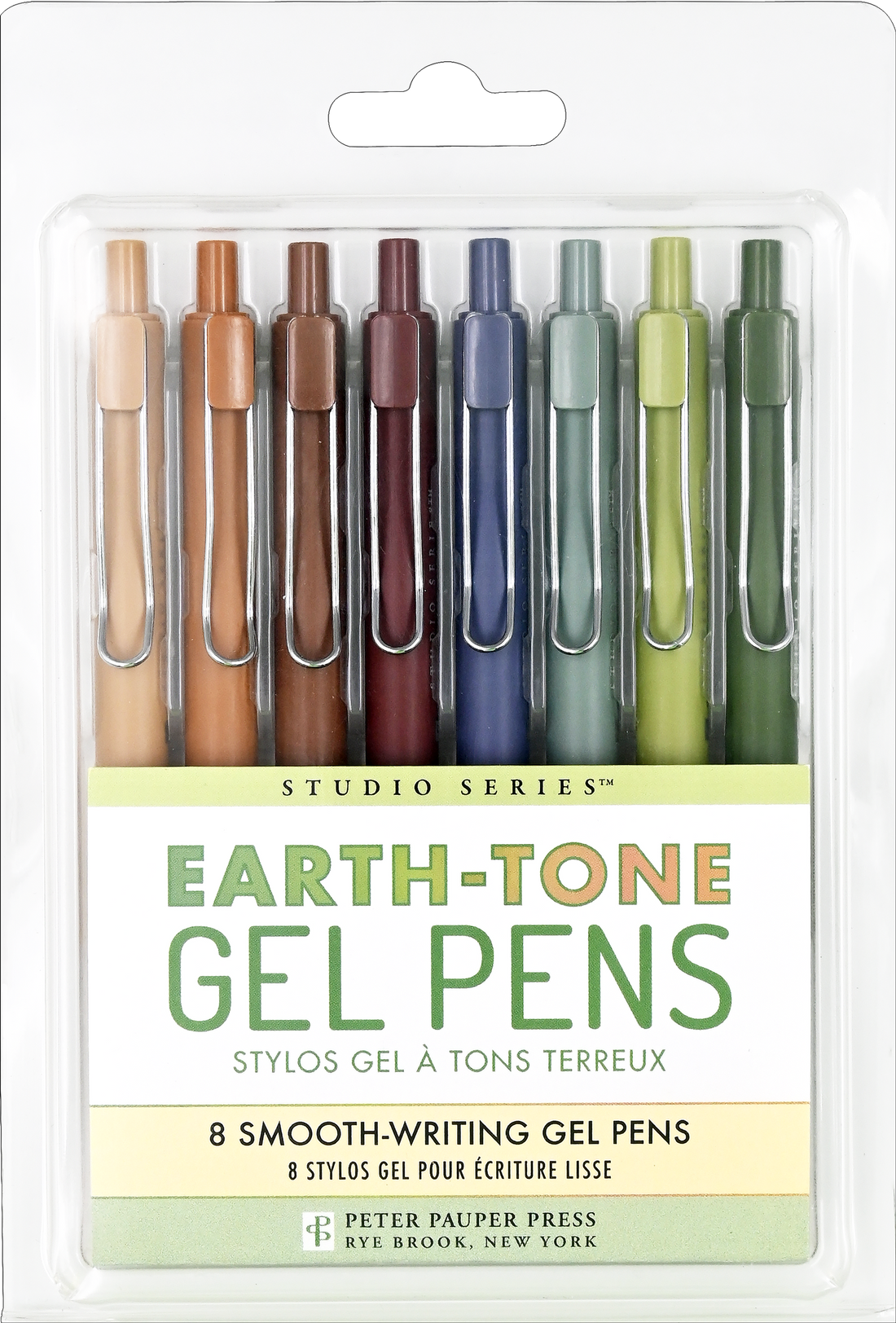 Pack of earth-tone gel pens with a clear plastic sleeve