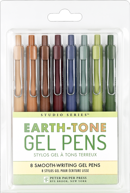 Pack of earth-tone gel pens with a clear plastic sleeve