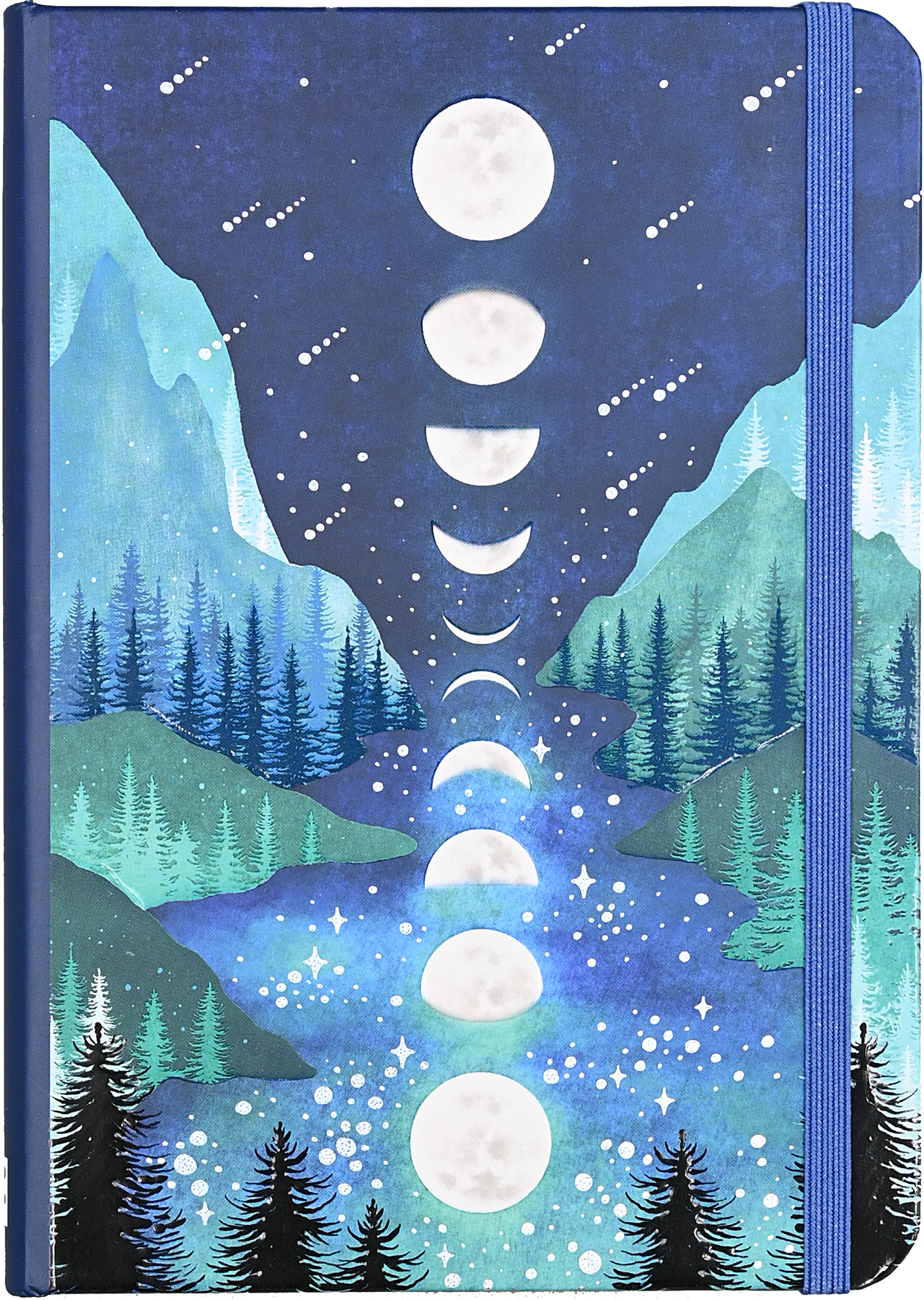 Notebook with moon phases design on a blue cover