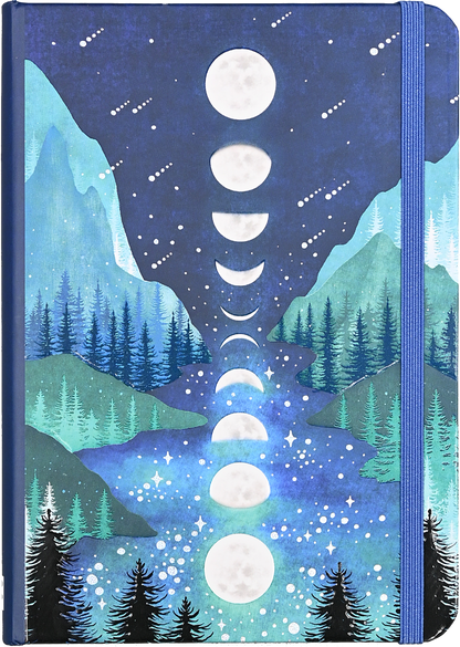 Notebook with moon phases design on a blue cover