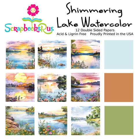 Scrapbooksrus SHIMMERING LAKE WATERCOLOR KIT 12pc 12"x12" Scrapbook Paper