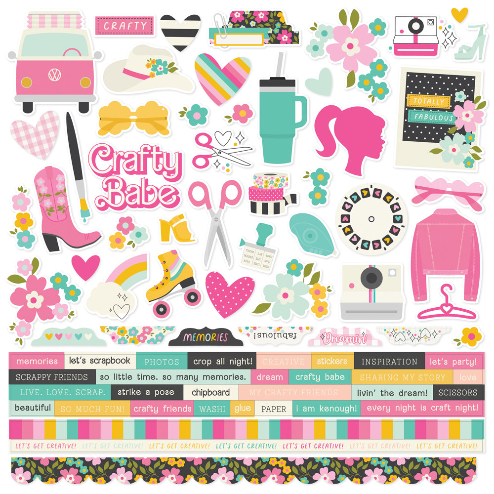 Collection of craft-themed stickers with &