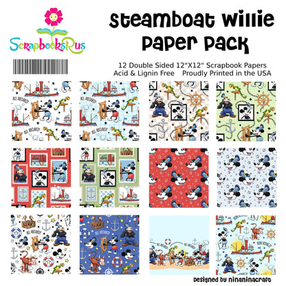 Scrapbooksrus STEAMBOAT WILLIE SCRAPBOOK KIT 12pc 12&quot;x12&quot; Paper Pack Classic Mickey Mouse
