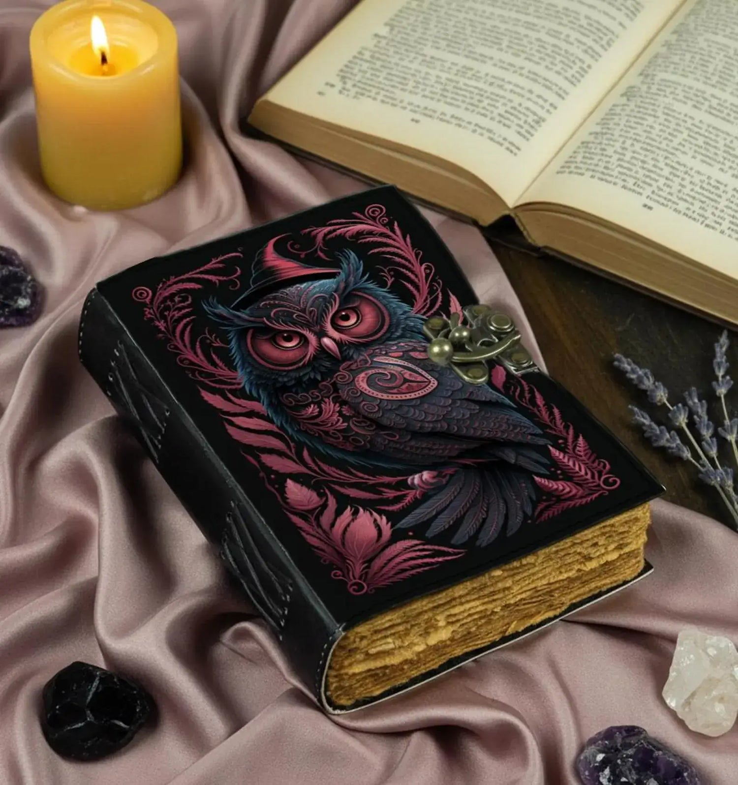 Soft Leather PINK WITCHY OWL Journal Vintage Blank A7
