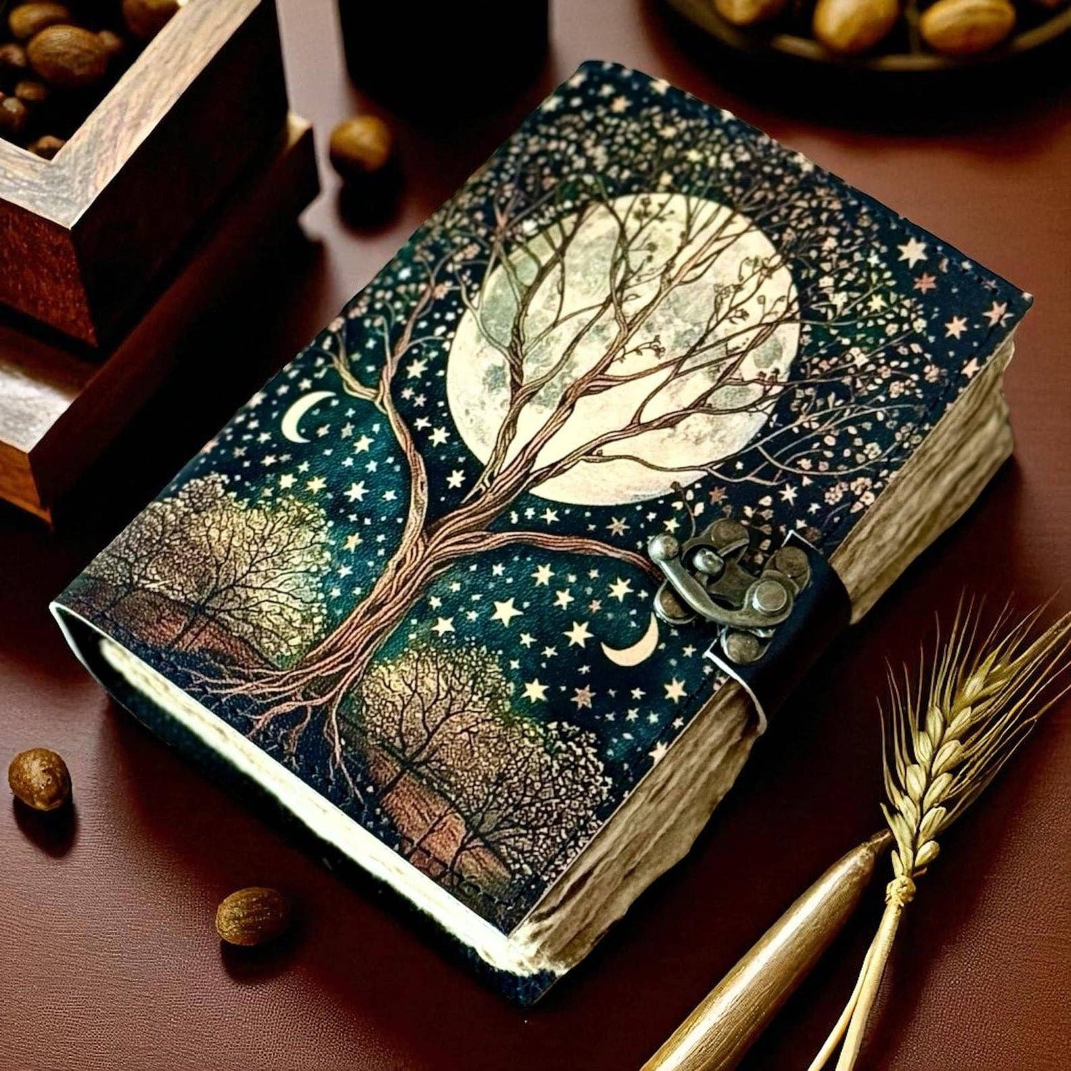 Soft Leather Journal Grimoire TREE OF LIFE Blank Lock A7