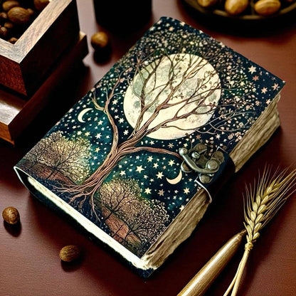 Soft Leather Journal Grimoire TREE OF LIFE Blank Lock A7