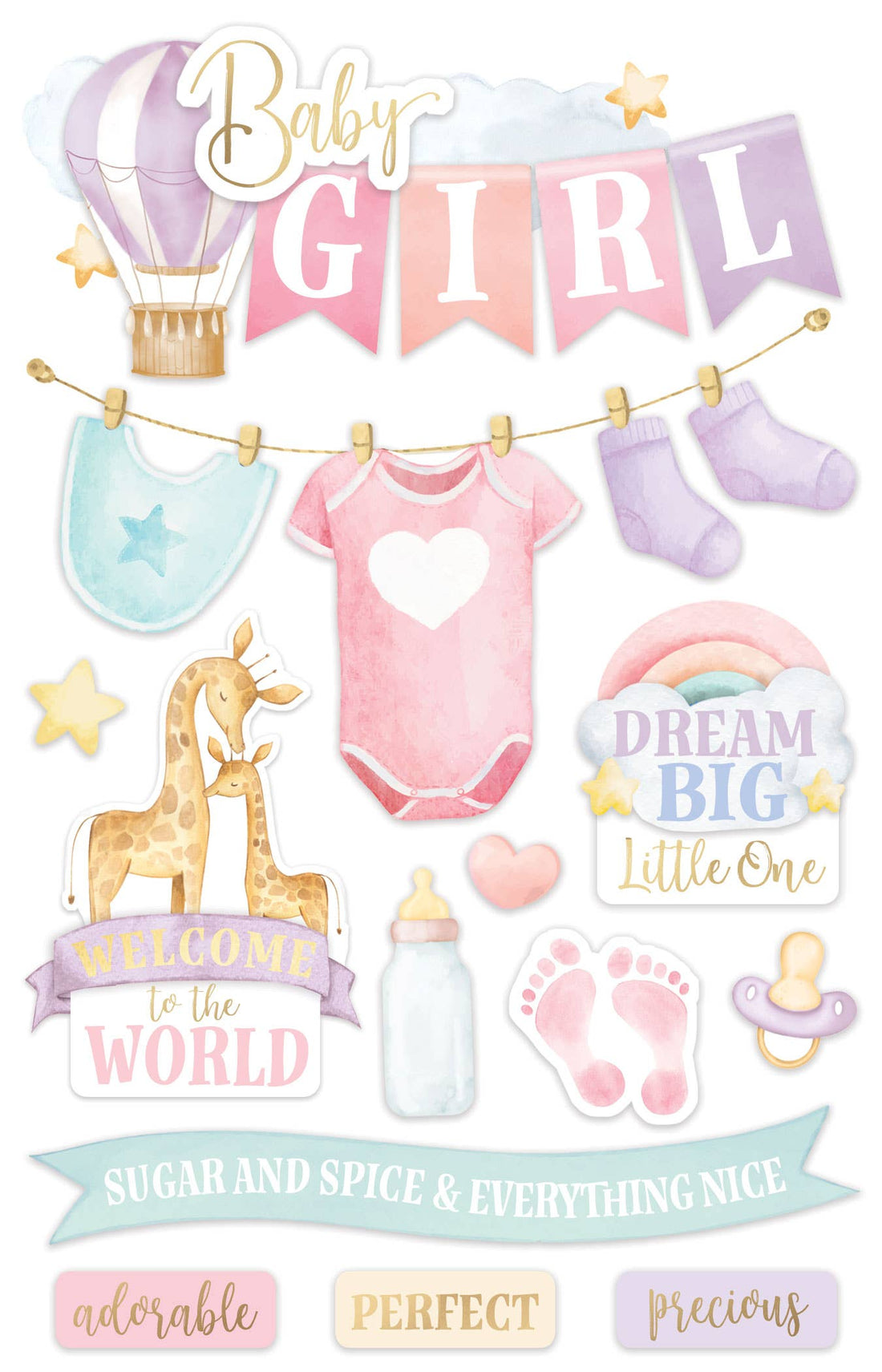 Paper House BABY GIRL 3D Stickers 13pc