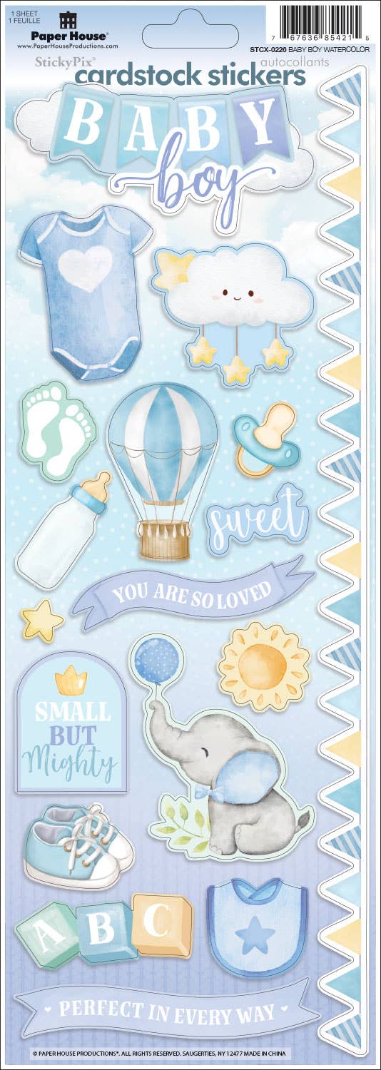 Paper House BABY BOY WATERCOLOR Cardstock Sticker