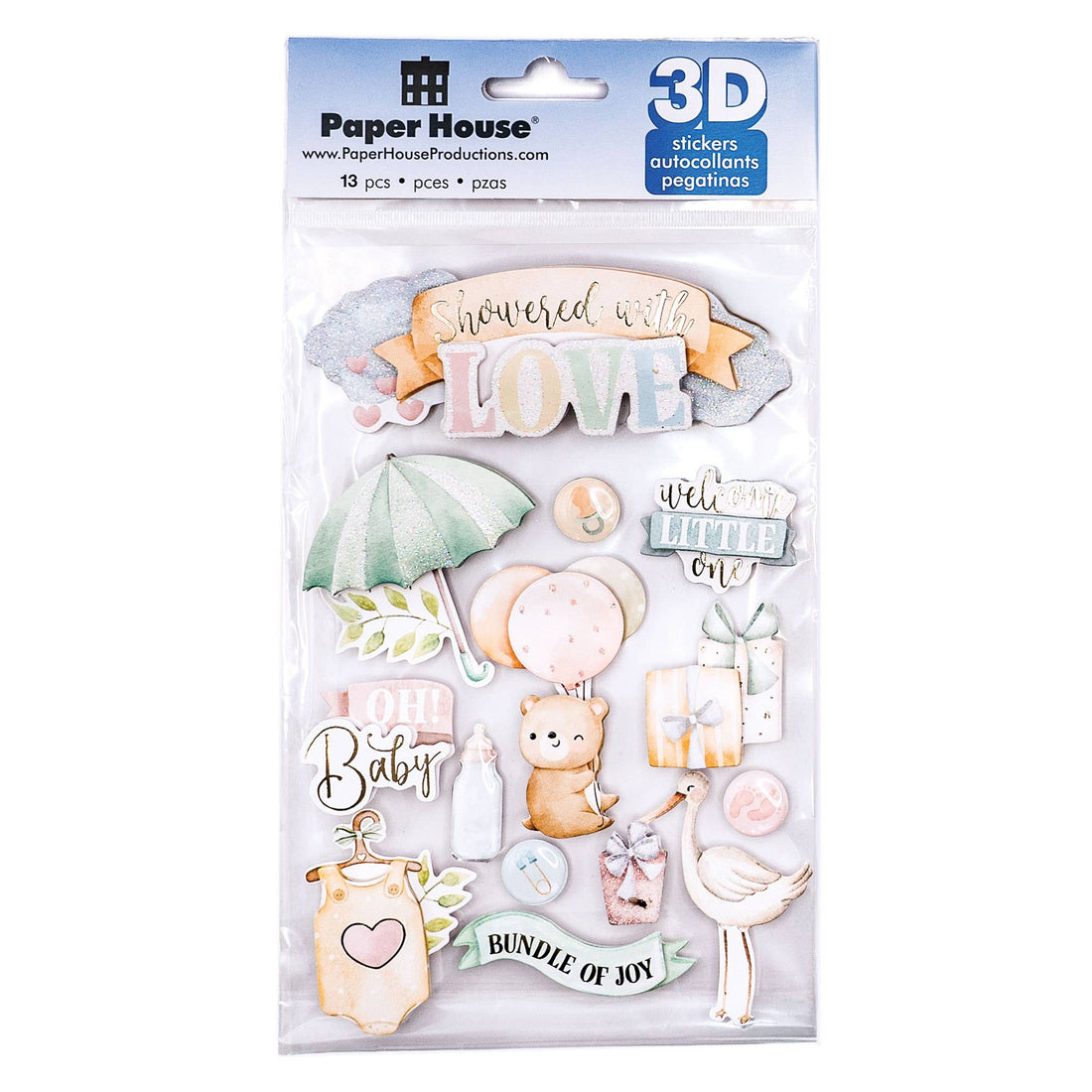 Paper House SHOWERED WITH LOVE 3D Sticker 13pc