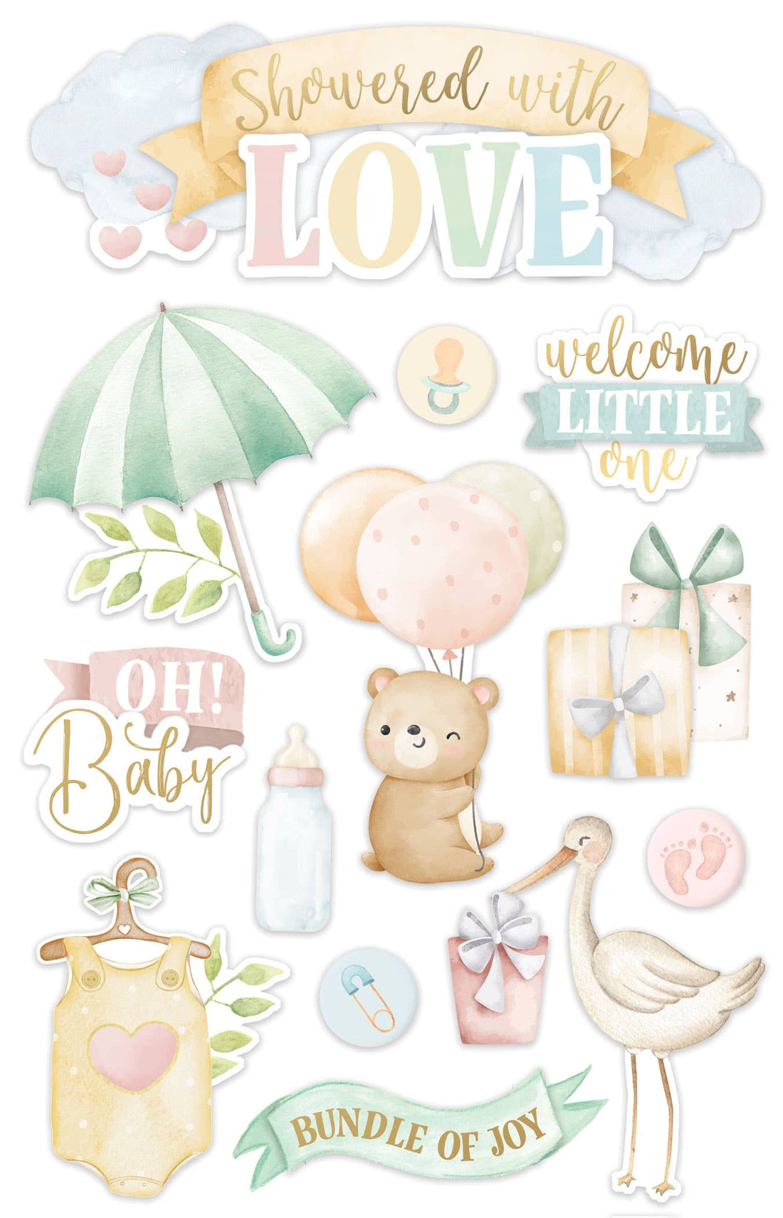 Paper House SHOWERED WITH LOVE 3D Sticker 13pc