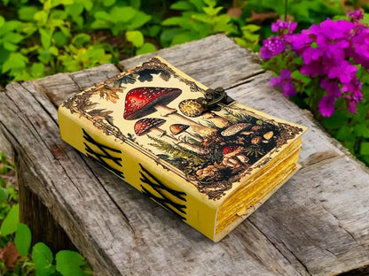 Soft Leather Journal Grimoire VINTAGE MUSHROOM Handmade Blank A7